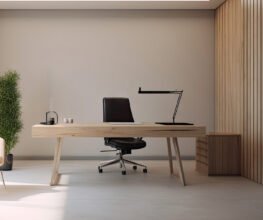 Minimal interior modern office space room with beige cozy tone s